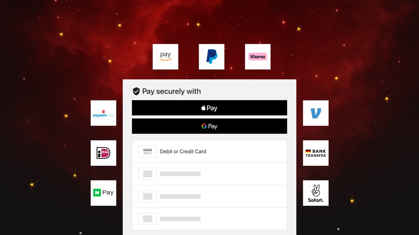 Displays various payment methods with the "Pay Securely" block in the center